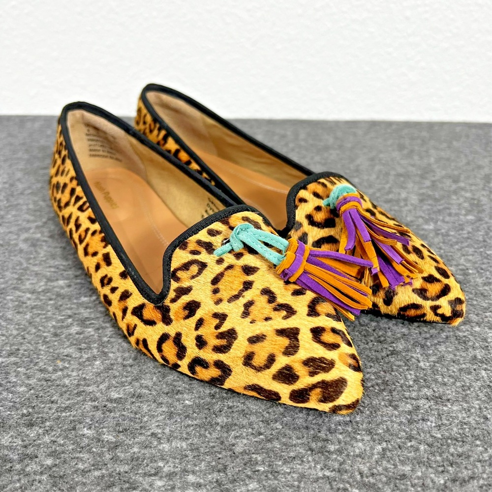 Hush Puppies Bounce Flats Sadie Tassel Slip On Leopard Print Calf Hair Women's 6